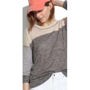 Madewell Outfield Colorblock Slub LINEN Blend Pullover Semi Sheer‎ 3/4 Sleeve S